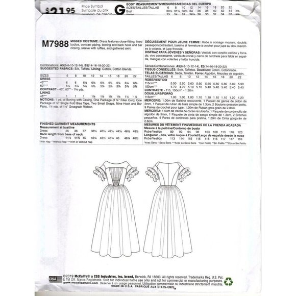 McCall's M7988 Misses 14 to 22 Historical Costume Victorian Dress Pattern New - Picture 2 of 2